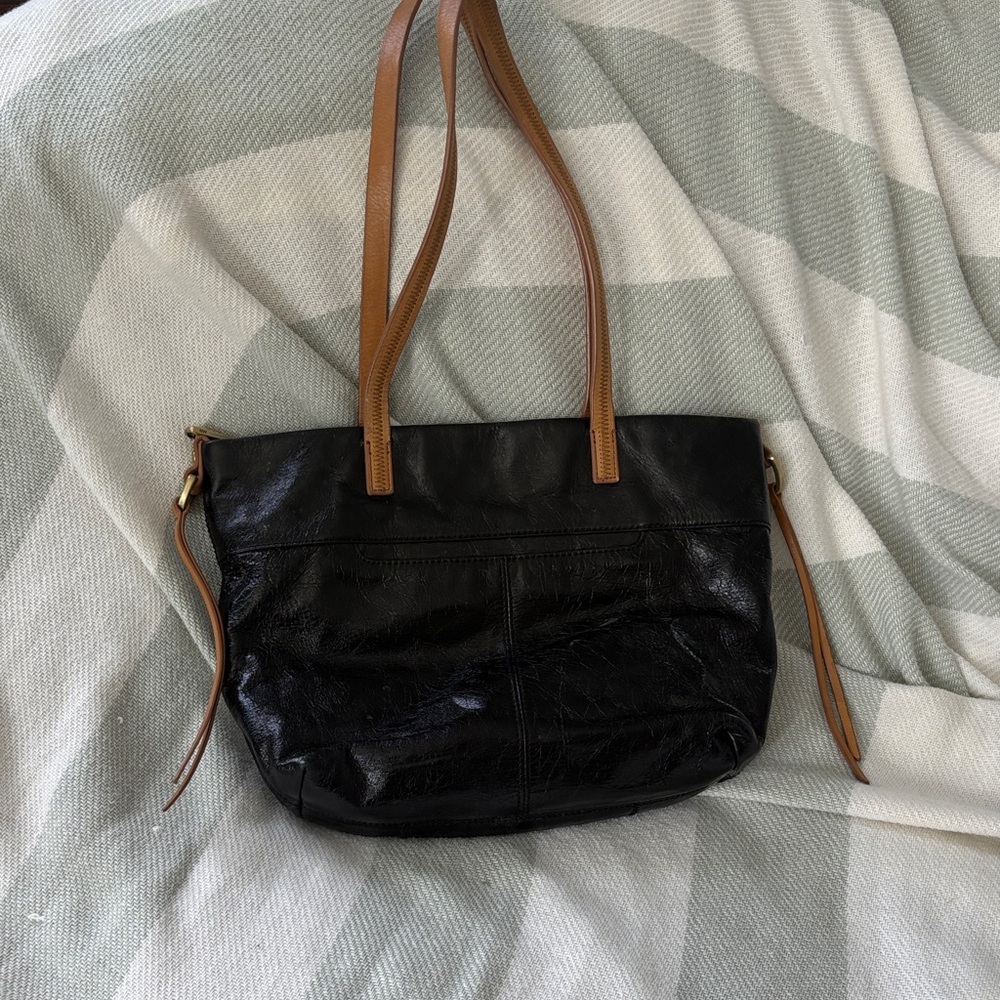 HOBO Black Leather Shoulder Bag with Tan Straps